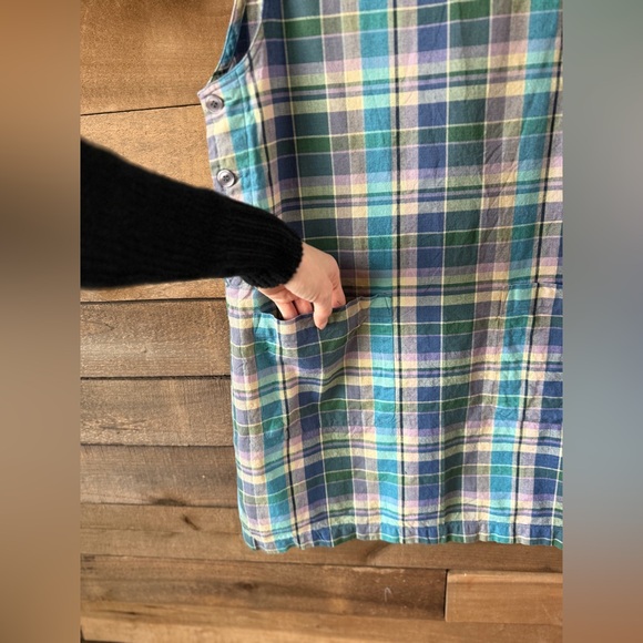 Vintage Plaid Cotton Pinafore Dress British Khaki Robert Talbott 90s - Picture 8 of 11